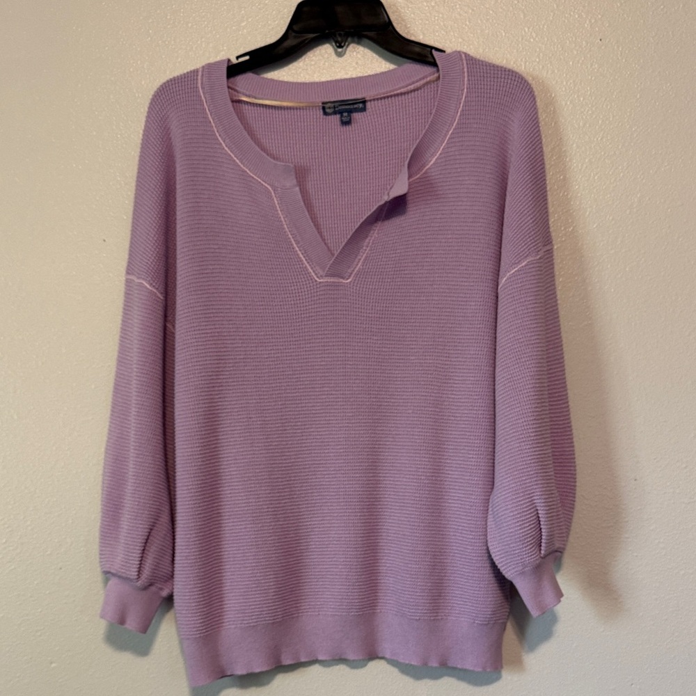 Democracy Lilac Scoop V-Notch Waffle Knit Pullover - Picture 1 of 6